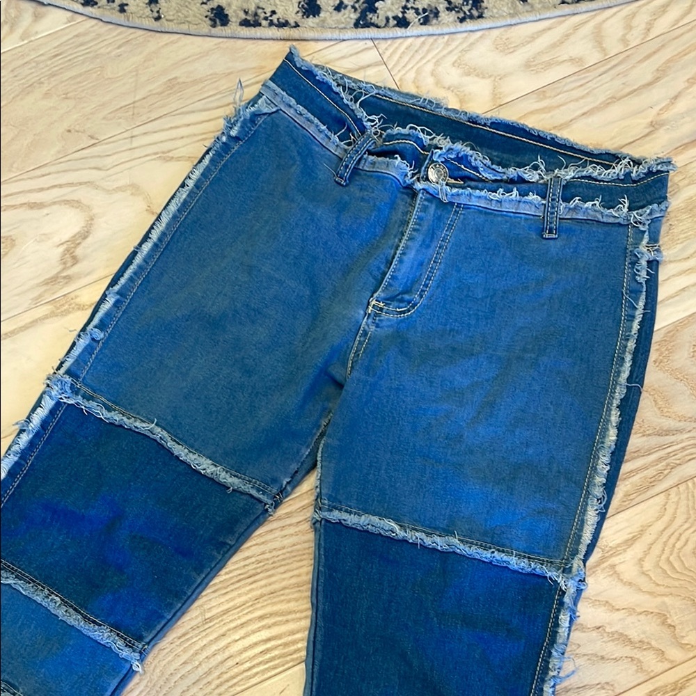Women's Blue Patchwork Skinny Jeans - Picture 2 of 5
